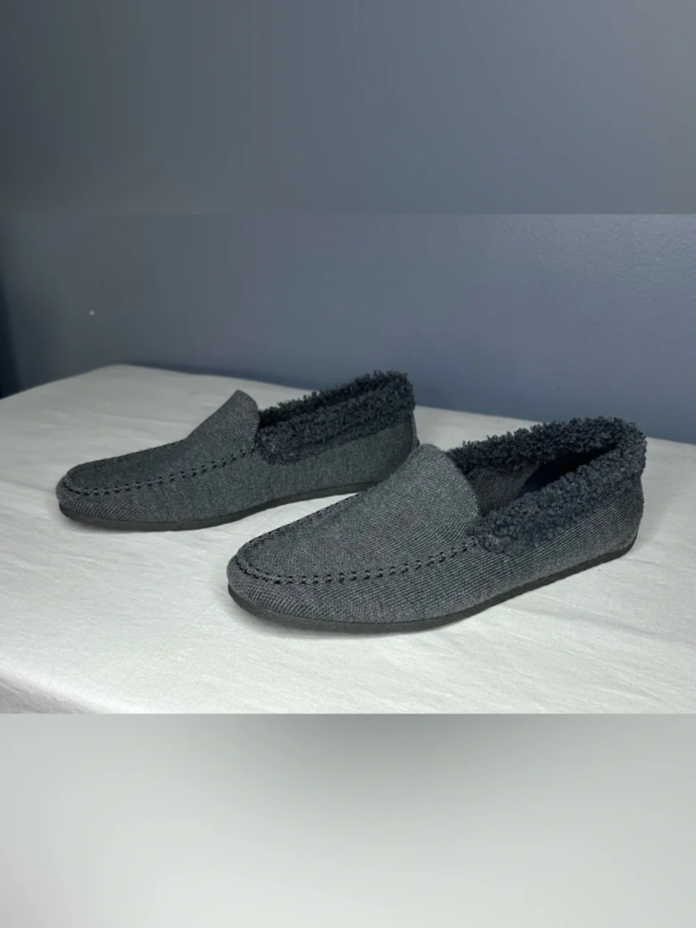 Rothys Shoes The Mens Slipper 8 Gray Knit Faux Shearling Merino Moccasin Loafers